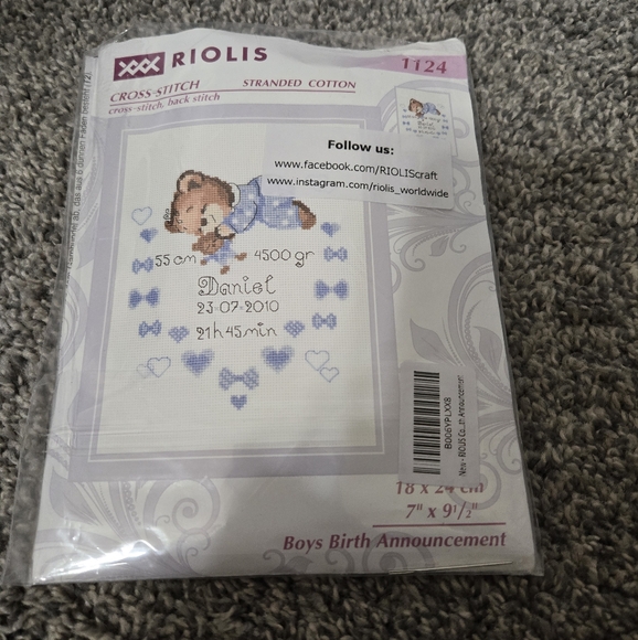 Boys Birth Announcement Cross-Stitch Kit 7" x 9.5", New in Package, but opened - Picture 1 of 3